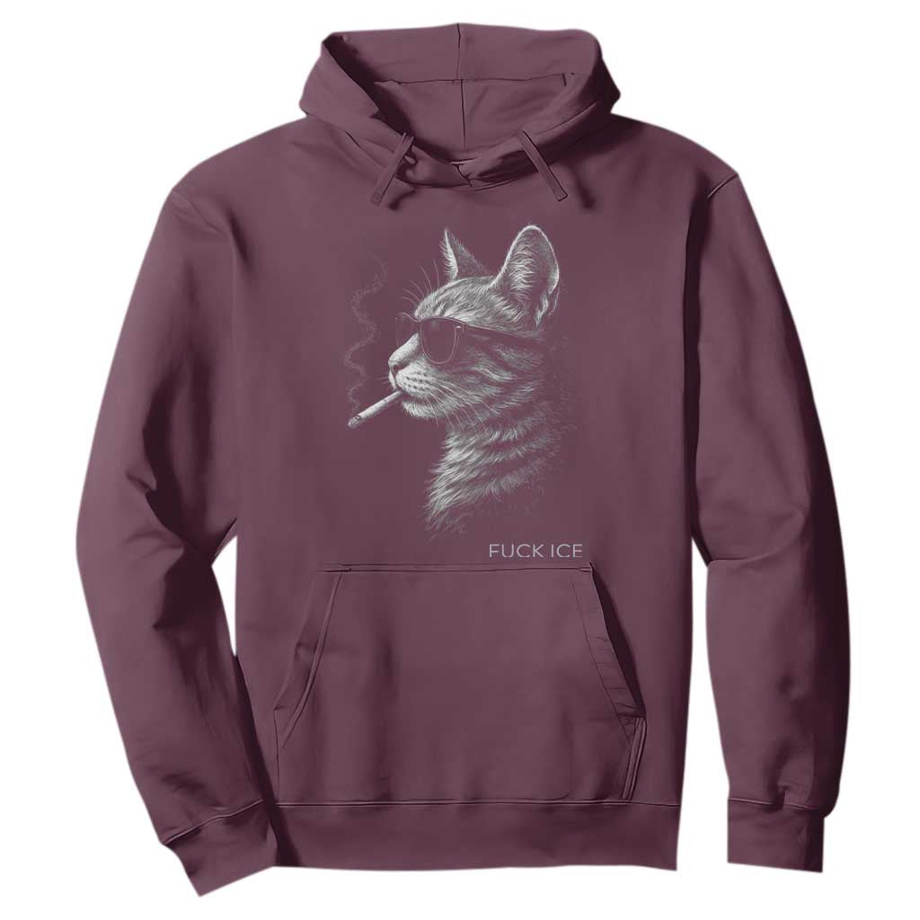 Fck Ice Hoodie Funny Cat Smoking Anti ICE Meme TS14 Maroon Print Your Wear
