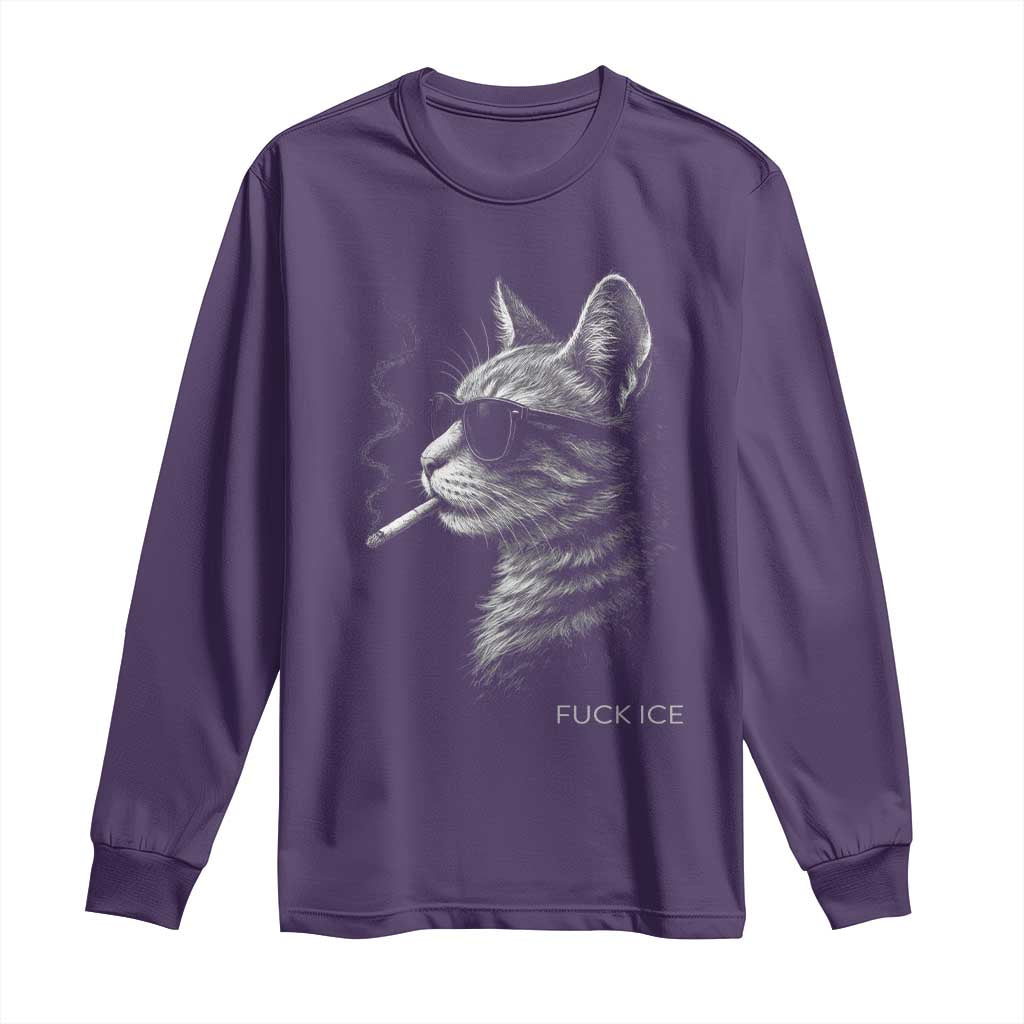 Fck Ice Long Sleeve Shirt Funny Cat Smoking Anti ICE Meme TS14 Purple Print Your Wear