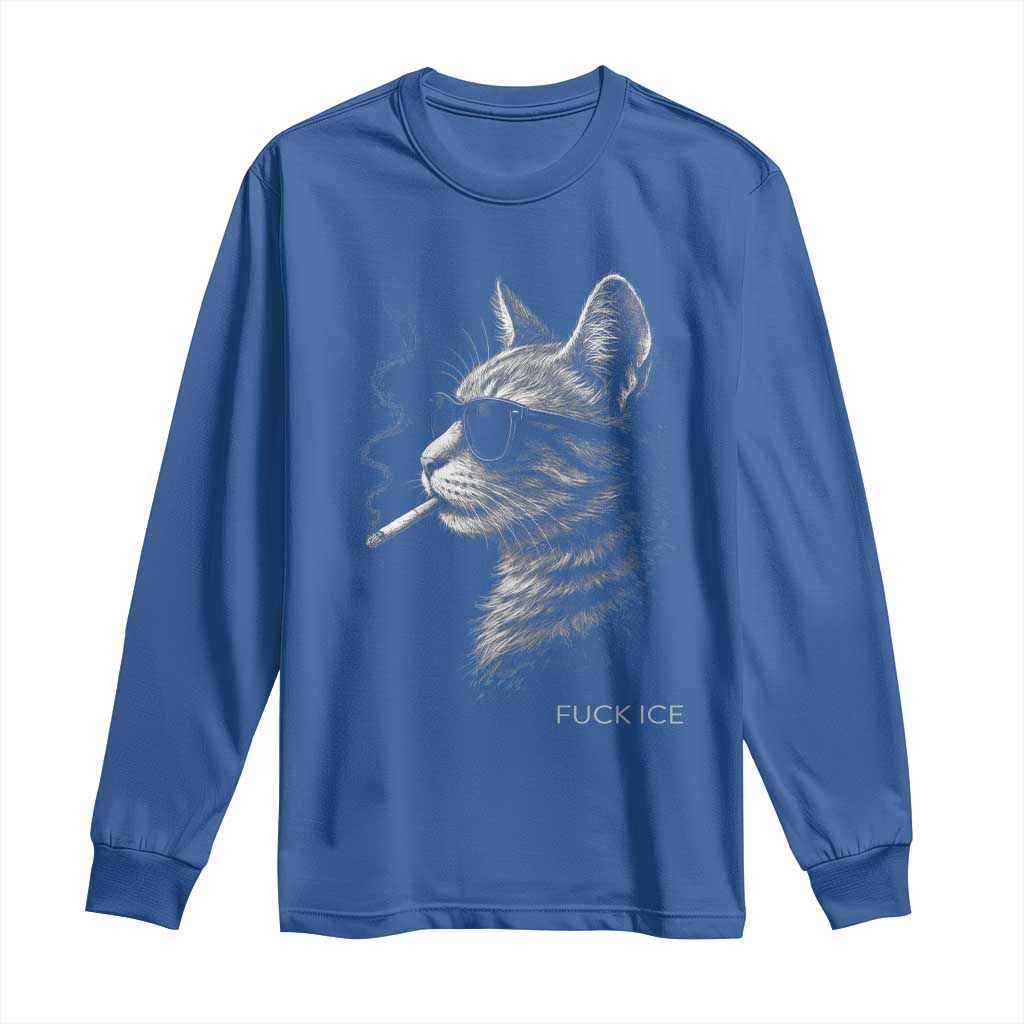 Fck Ice Long Sleeve Shirt Funny Cat Smoking Anti ICE Meme TS14 Royal Blue Print Your Wear