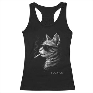 Fck Ice Racerback Tank Top Funny Cat Smoking Anti ICE Meme TS14 Black Print Your Wear