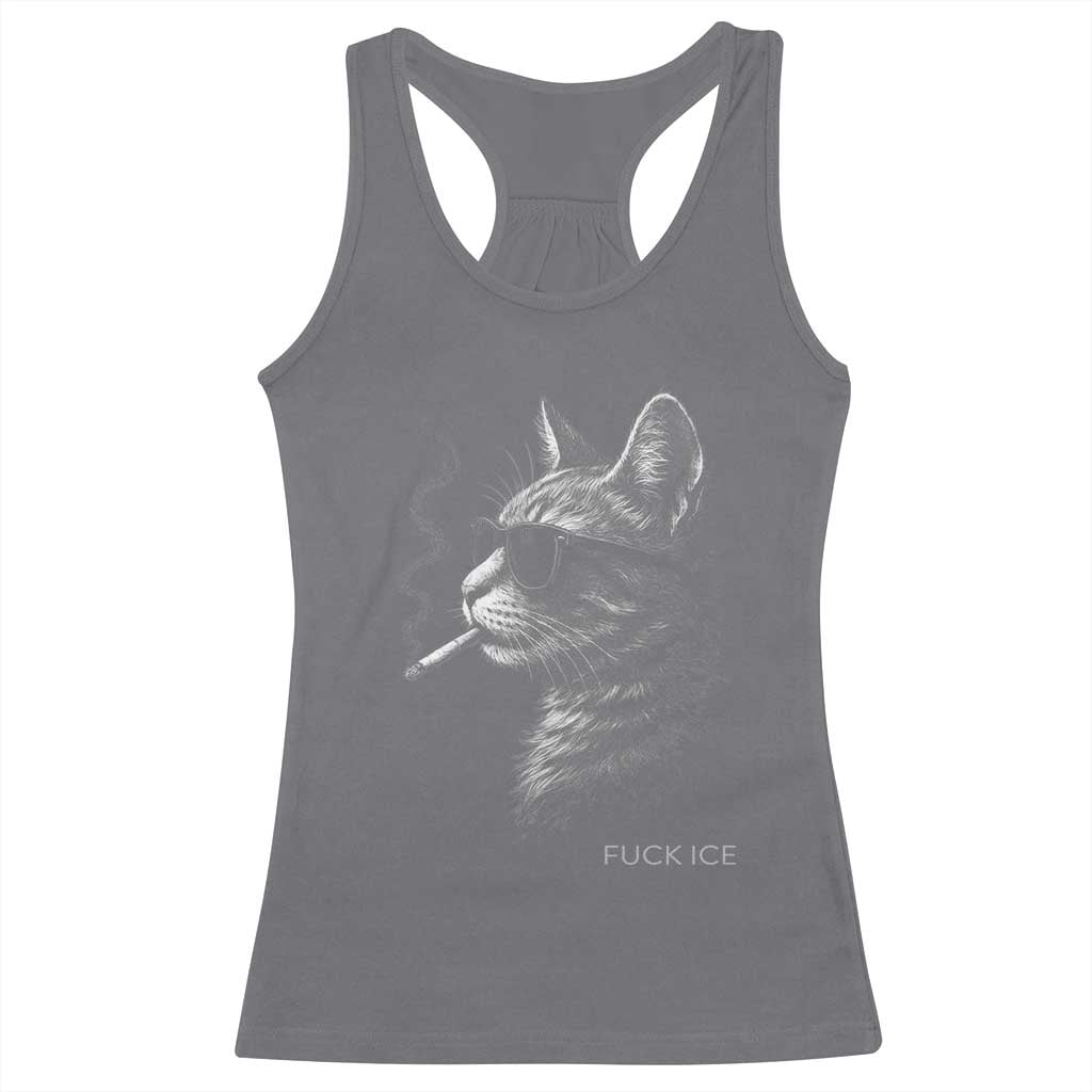 Fck Ice Racerback Tank Top Funny Cat Smoking Anti ICE Meme TS14 Charcoal Print Your Wear