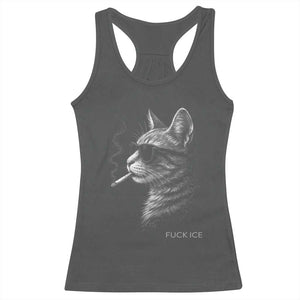 Fck Ice Racerback Tank Top Funny Cat Smoking Anti ICE Meme TS14 Dark Heather Print Your Wear