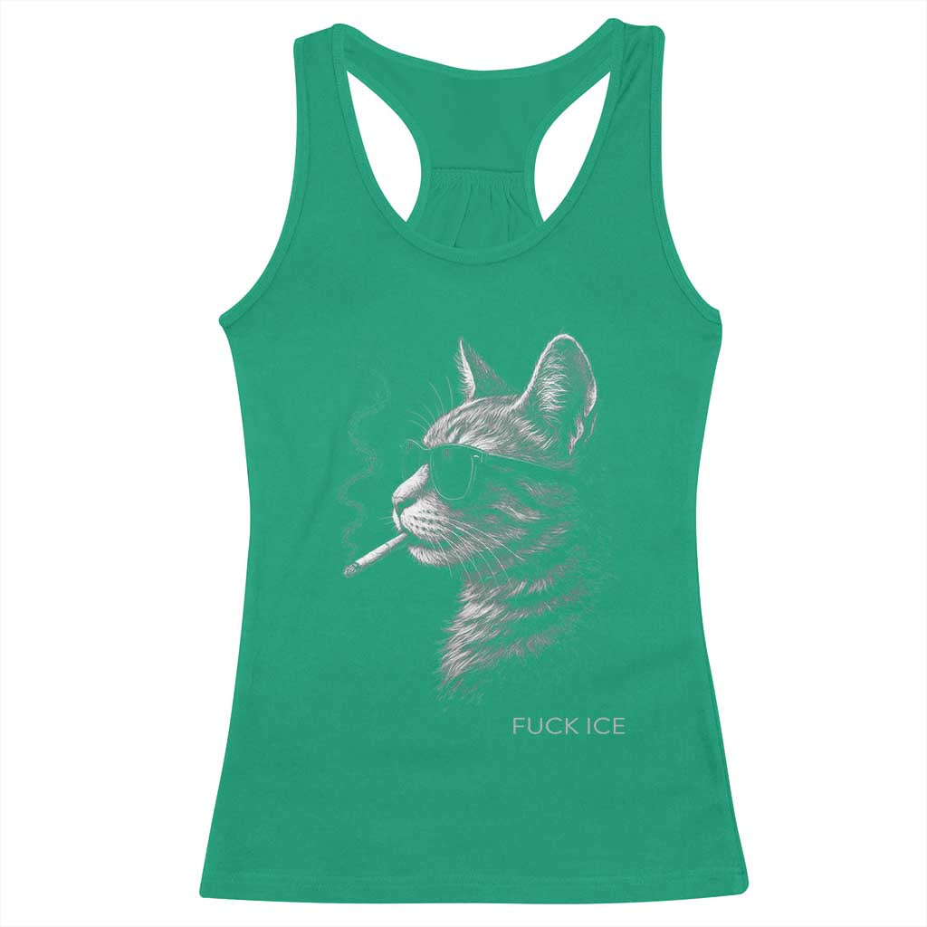 Fck Ice Racerback Tank Top Funny Cat Smoking Anti ICE Meme TS14 Irish Green Print Your Wear