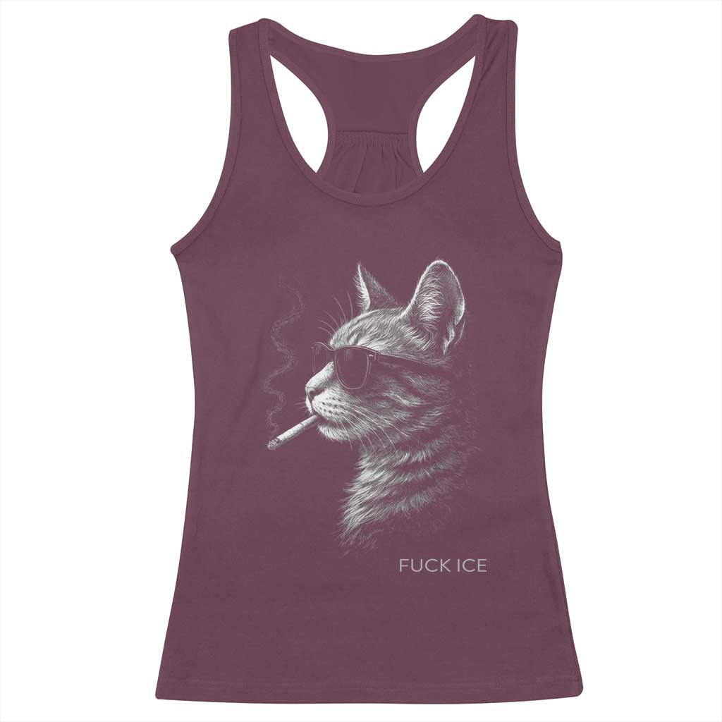 Fck Ice Racerback Tank Top Funny Cat Smoking Anti ICE Meme TS14 Maroon Print Your Wear