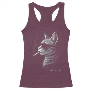 Fck Ice Racerback Tank Top Funny Cat Smoking Anti ICE Meme TS14 Maroon Print Your Wear