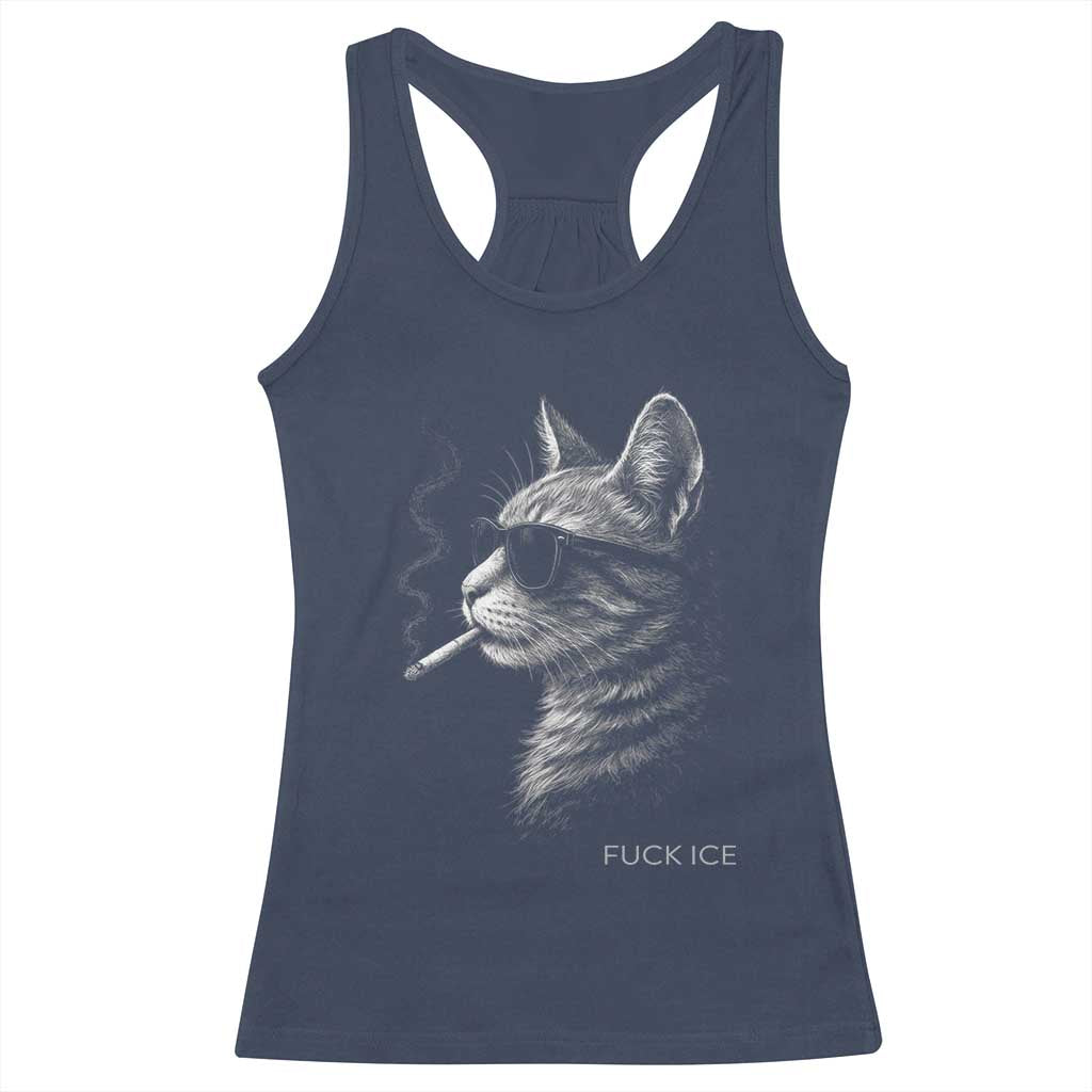Fck Ice Racerback Tank Top Funny Cat Smoking Anti ICE Meme TS14 Navy Print Your Wear