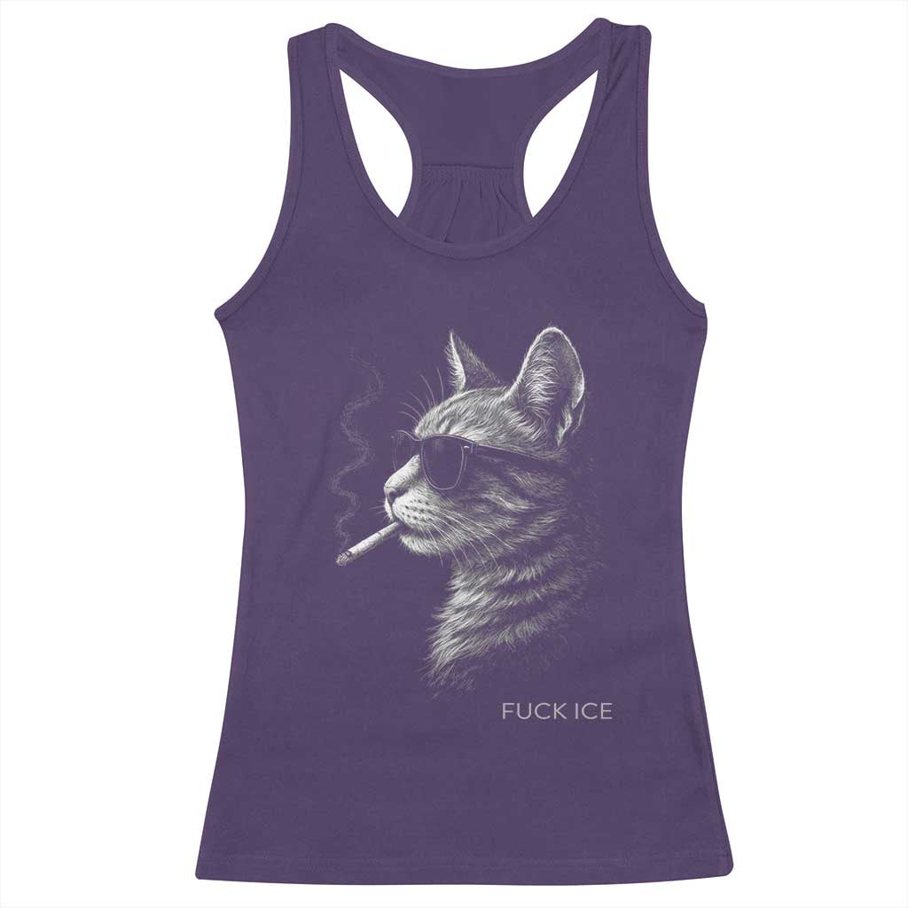 Fck Ice Racerback Tank Top Funny Cat Smoking Anti ICE Meme TS14 Purple Print Your Wear