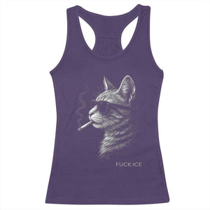 Fck Ice Racerback Tank Top Funny Cat Smoking Anti ICE Meme TS14 Purple Print Your Wear