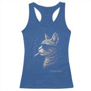 Fck Ice Racerback Tank Top Funny Cat Smoking Anti ICE Meme TS14 Royal Blue Print Your Wear