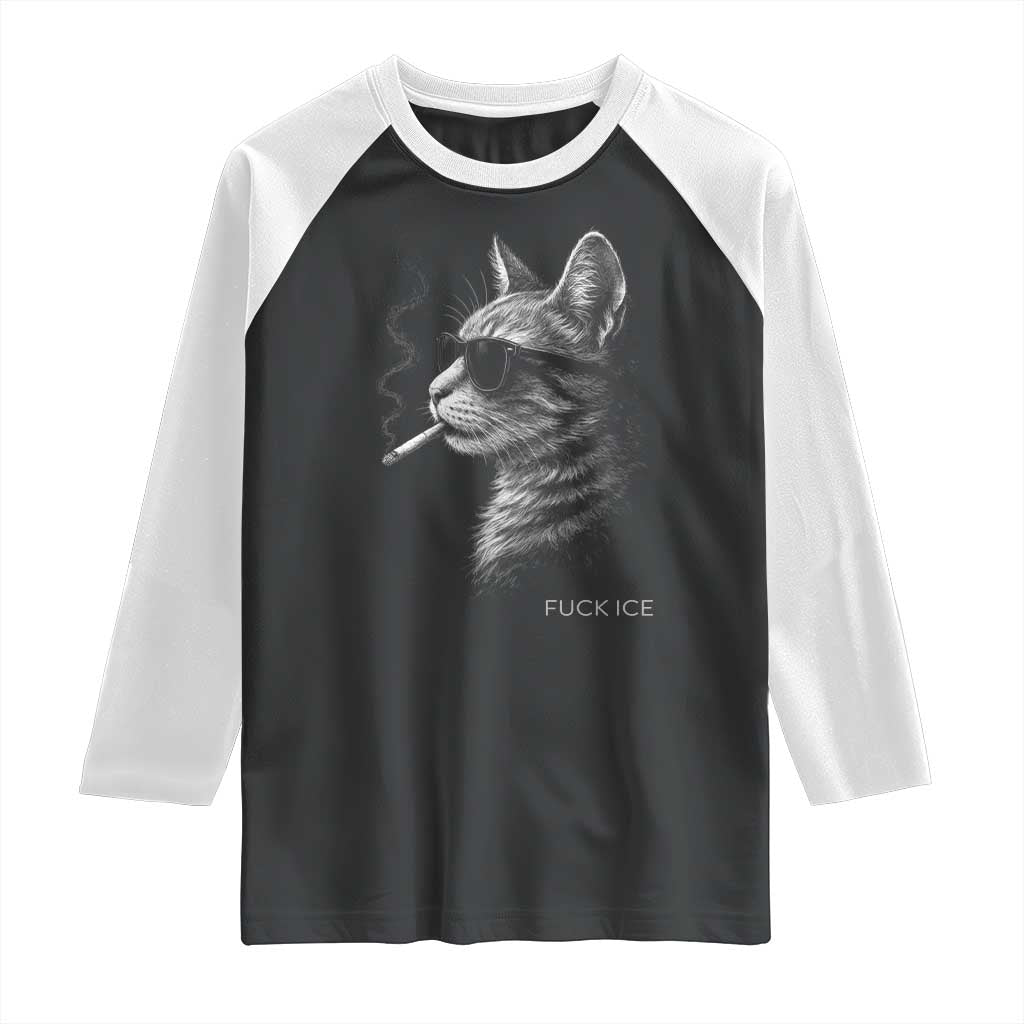 Fck Ice Raglan Shirt Funny Cat Smoking Anti ICE Meme TS14 Black White Print Your Wear