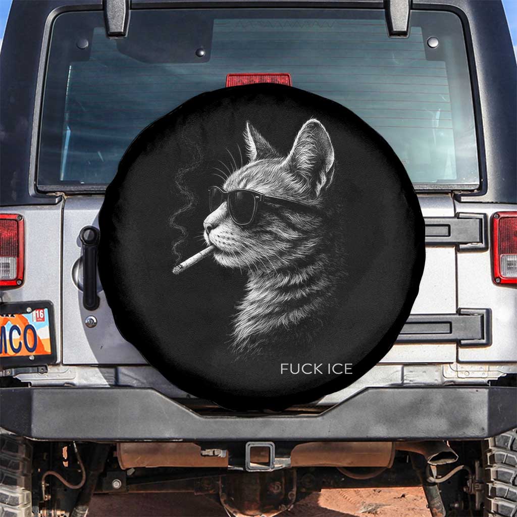 Fck Ice Spare Tire Cover Funny Cat Smoking Anti ICE Meme TS14 No hole Black Print Your Wear