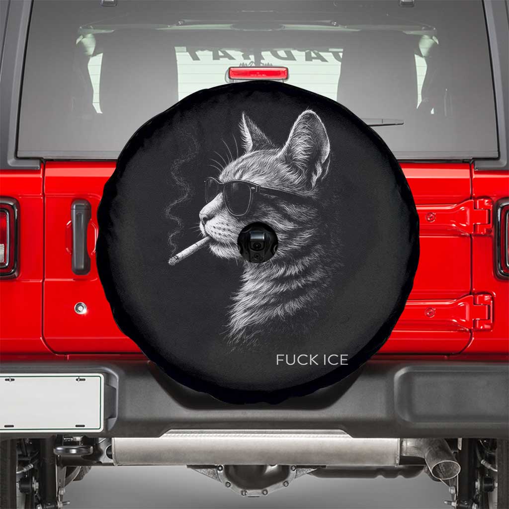 Fck Ice Spare Tire Cover Funny Cat Smoking Anti ICE Meme TS14 Black Print Your Wear