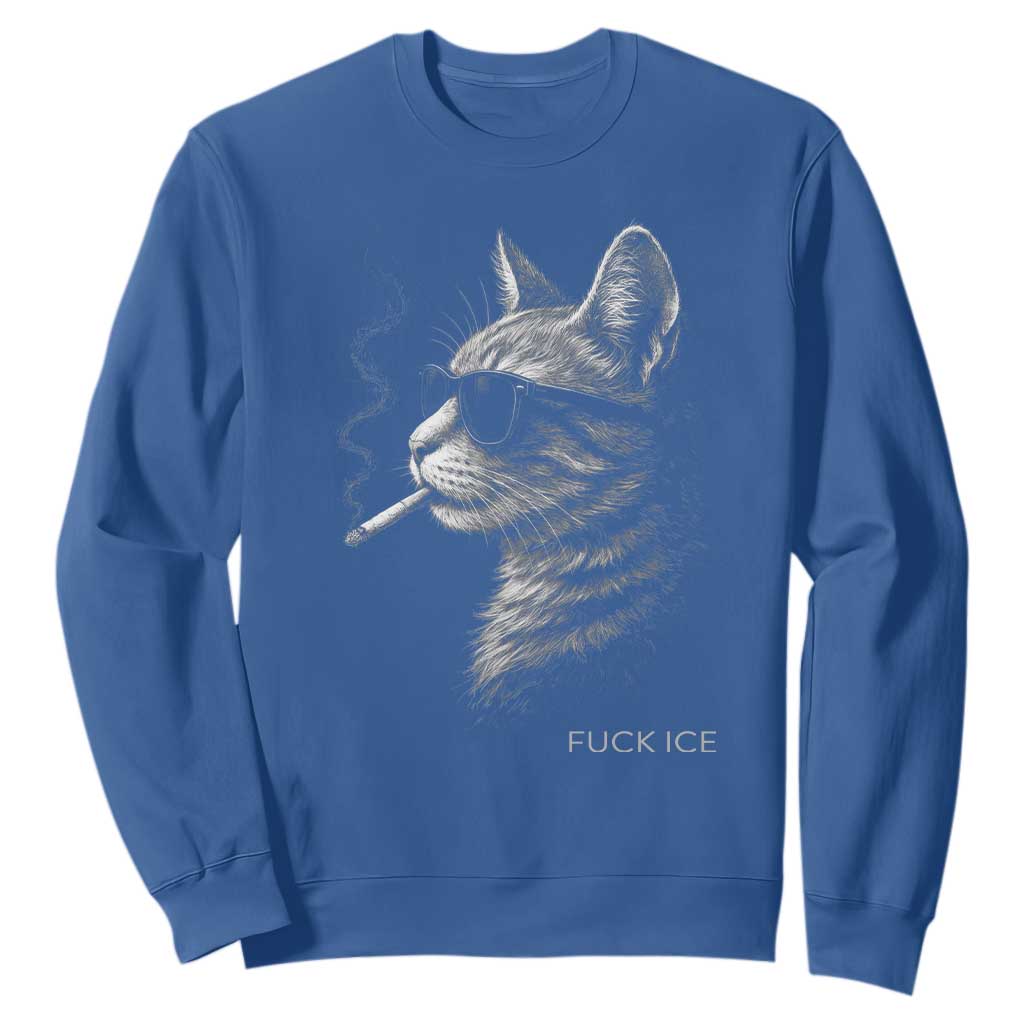 Fck Ice Sweatshirt Funny Cat Smoking Anti ICE Meme TS14 Royal Blue Print Your Wear