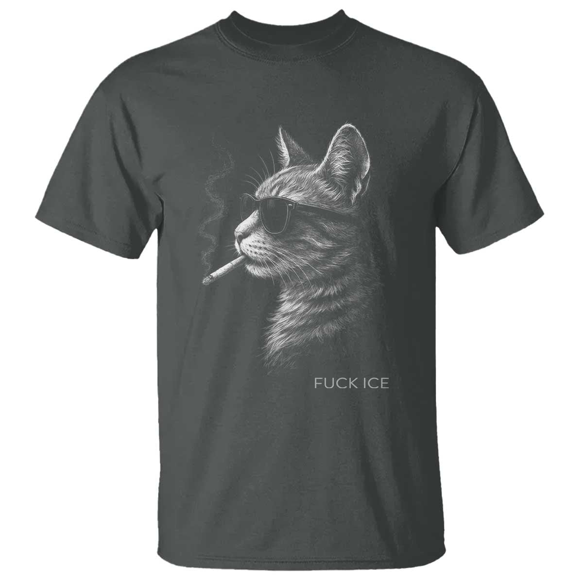 Fck Ice T Shirt Funny Cat Smoking Anti ICE Meme TS14 Dark Heather Print Your Wear