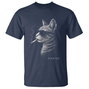 Fck Ice T Shirt Funny Cat Smoking Anti ICE Meme TS14 Navy Print Your Wear