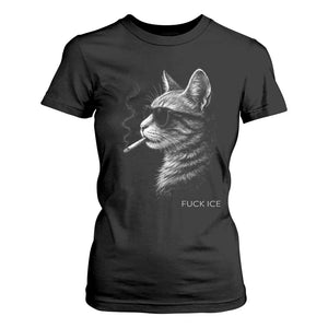 Fck Ice T Shirt For Women Funny Cat Smoking Anti ICE Meme TS14 Black Print Your Wear