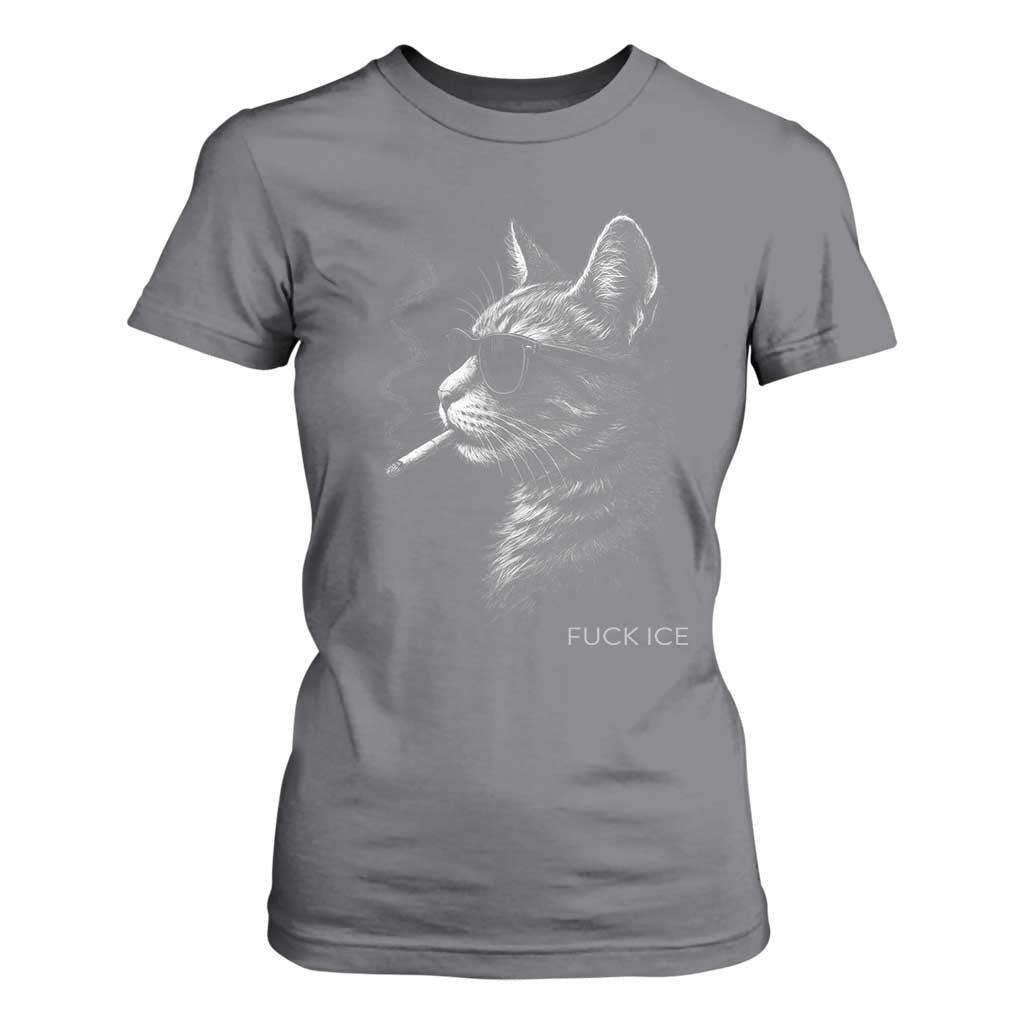 Fck Ice T Shirt For Women Funny Cat Smoking Anti ICE Meme TS14 Charcoal Print Your Wear