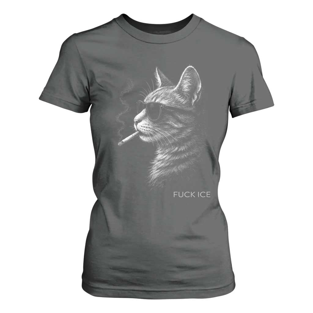 Fck Ice T Shirt For Women Funny Cat Smoking Anti ICE Meme TS14 Dark Heather Print Your Wear