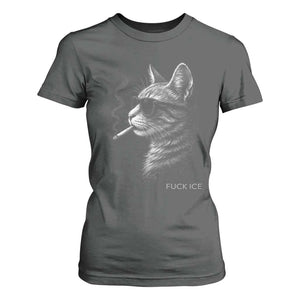 Fck Ice T Shirt For Women Funny Cat Smoking Anti ICE Meme TS14 Dark Heather Print Your Wear