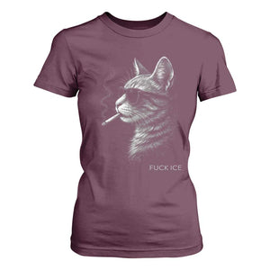 Fck Ice T Shirt For Women Funny Cat Smoking Anti ICE Meme TS14 Maroon Print Your Wear