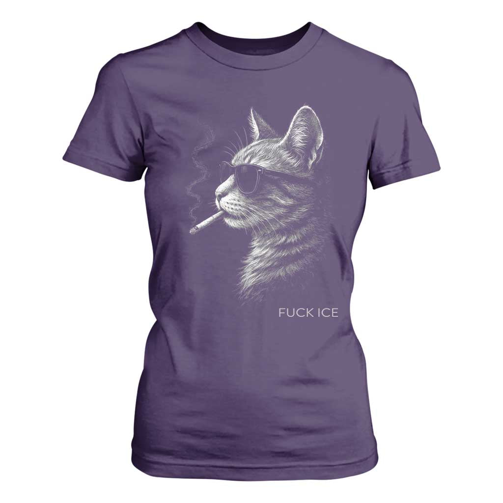 Fck Ice T Shirt For Women Funny Cat Smoking Anti ICE Meme TS14 Purple Print Your Wear