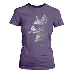 Fck Ice T Shirt For Women Funny Cat Smoking Anti ICE Meme TS14 Purple Print Your Wear