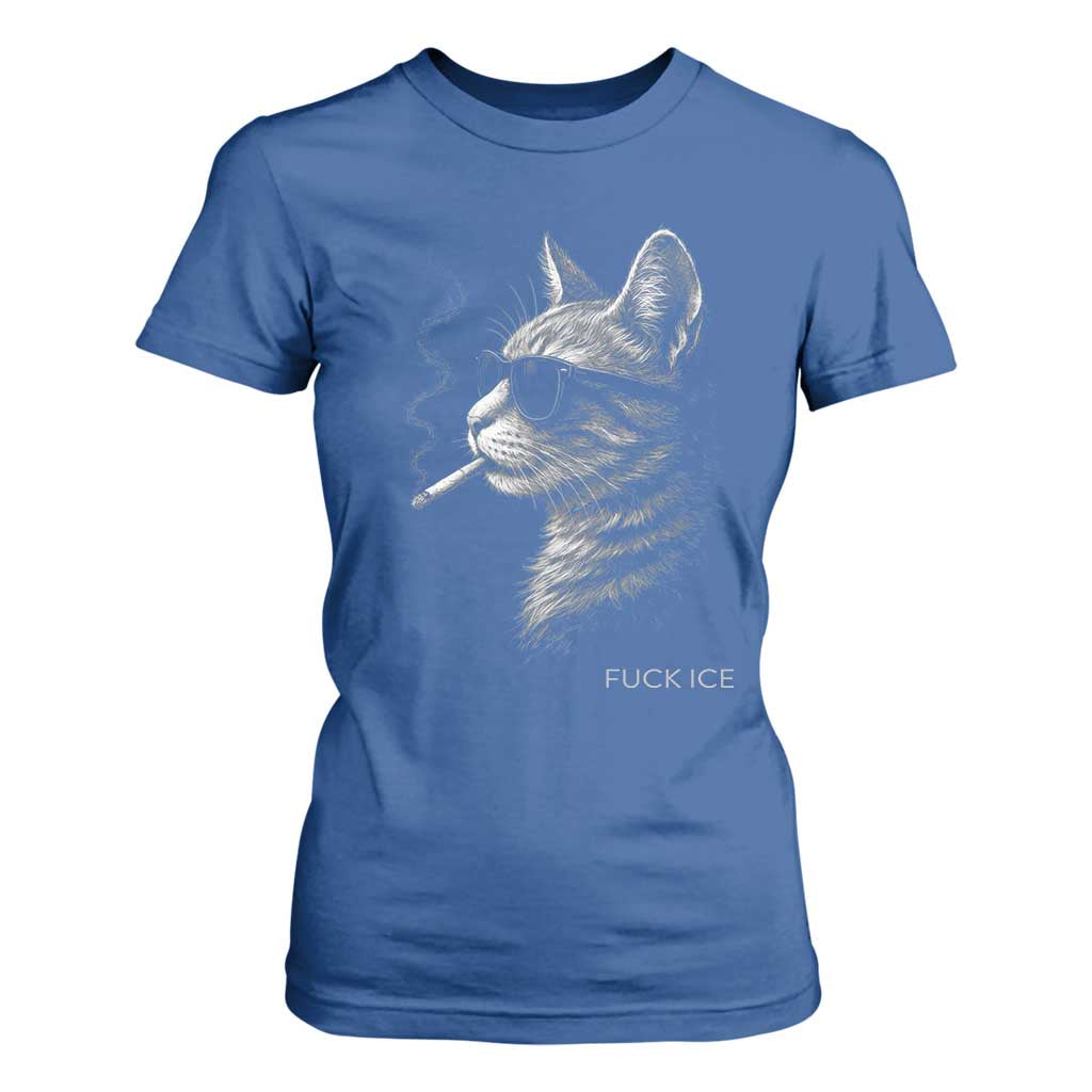 Fck Ice T Shirt For Women Funny Cat Smoking Anti ICE Meme TS14 Royal Blue Print Your Wear