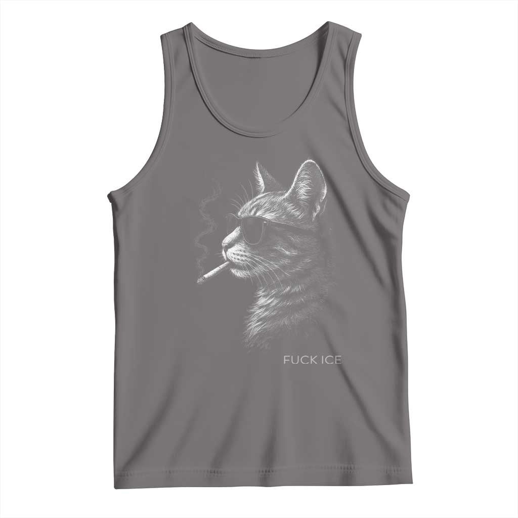 Fck Ice Tank Top Funny Cat Smoking Anti ICE Meme TS14 Deep Heather Print Your Wear