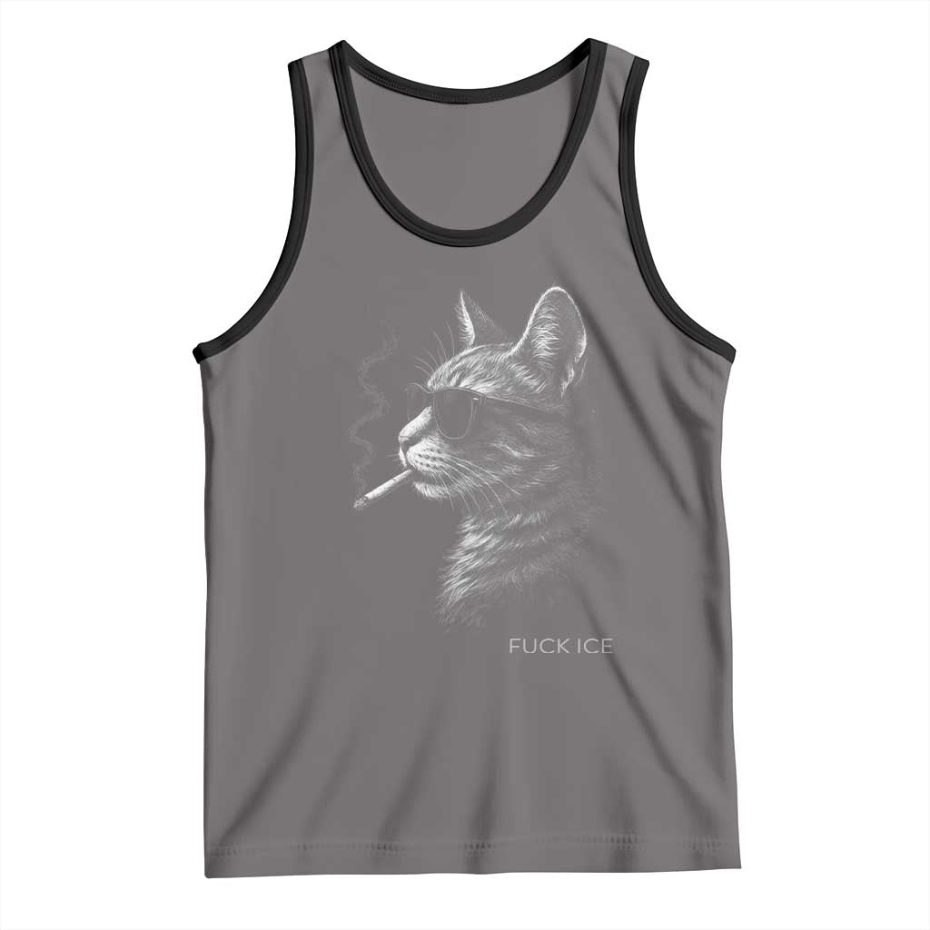 Fck Ice Tank Top Funny Cat Smoking Anti ICE Meme TS14 Deep Heather Black Print Your Wear