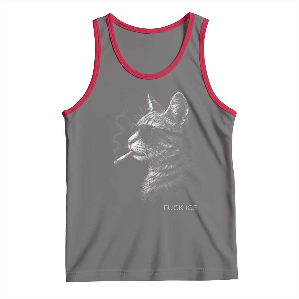 Fck Ice Tank Top Funny Cat Smoking Anti ICE Meme TS14 Deep Heather Red Print Your Wear