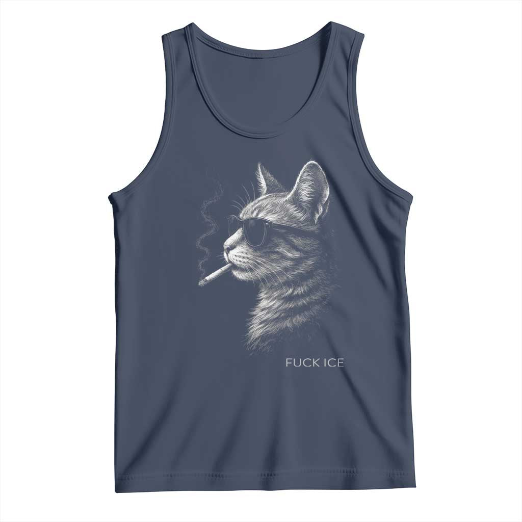 Fck Ice Tank Top Funny Cat Smoking Anti ICE Meme TS14 Navy Print Your Wear