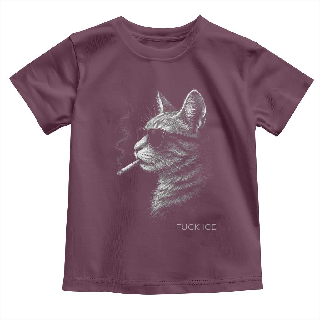 Fck Ice Toddler T Shirt Funny Cat Smoking Anti ICE Meme TS14 Maroon Print Your Wear