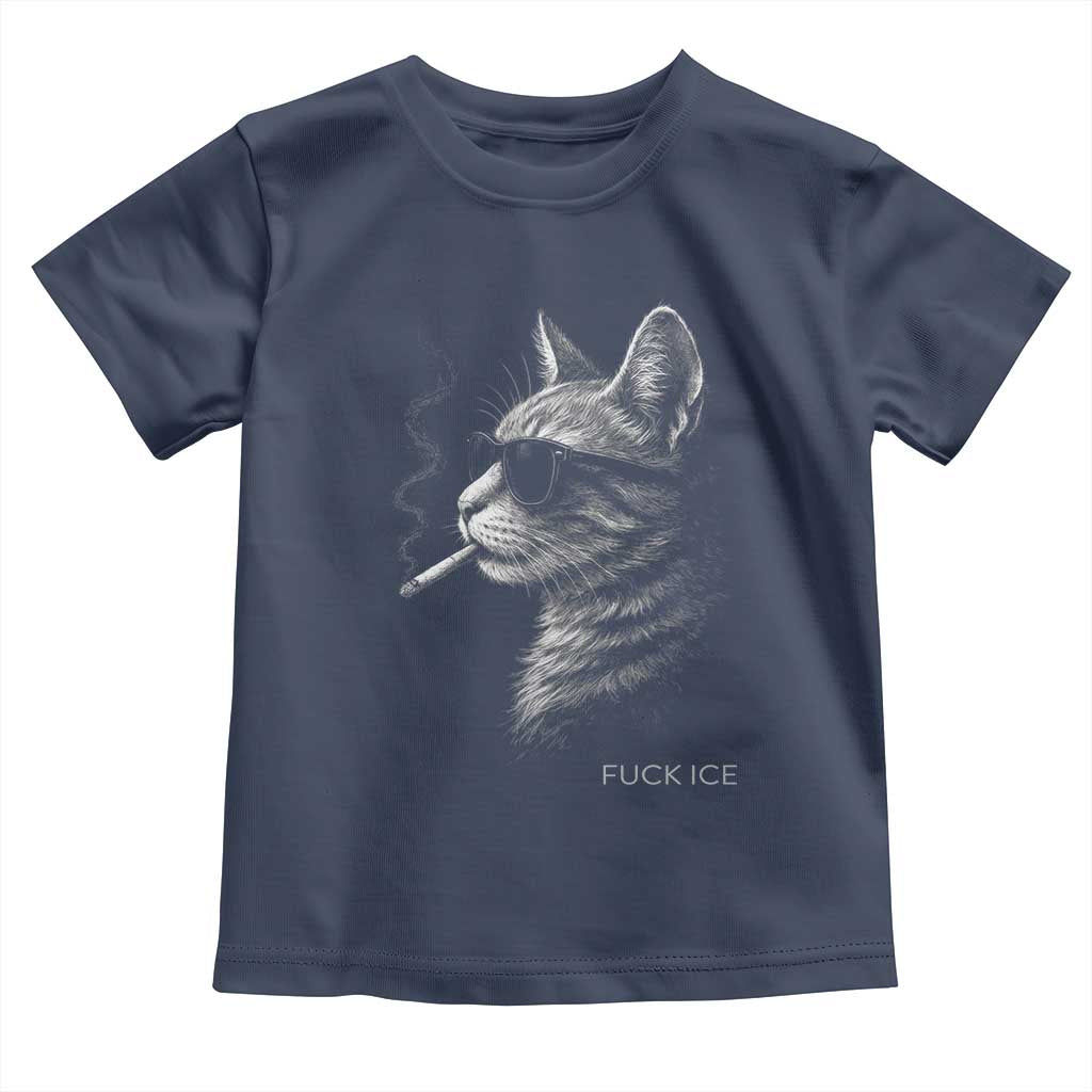 Fck Ice Toddler T Shirt Funny Cat Smoking Anti ICE Meme TS14 Navy Print Your Wear