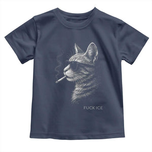 Fck Ice Toddler T Shirt Funny Cat Smoking Anti ICE Meme TS14 Navy Print Your Wear