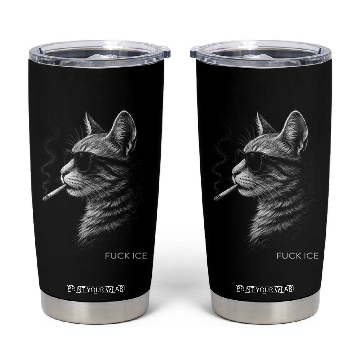 Fck Ice Tumbler Cup Funny Cat Smoking Anti ICE Meme TS14 Black Print Your Wear