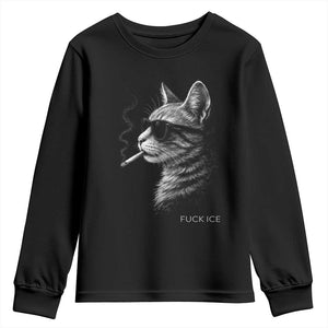 Fck Ice Youth Sweatshirt Funny Cat Smoking Anti ICE Meme TS14 Black Print Your Wear