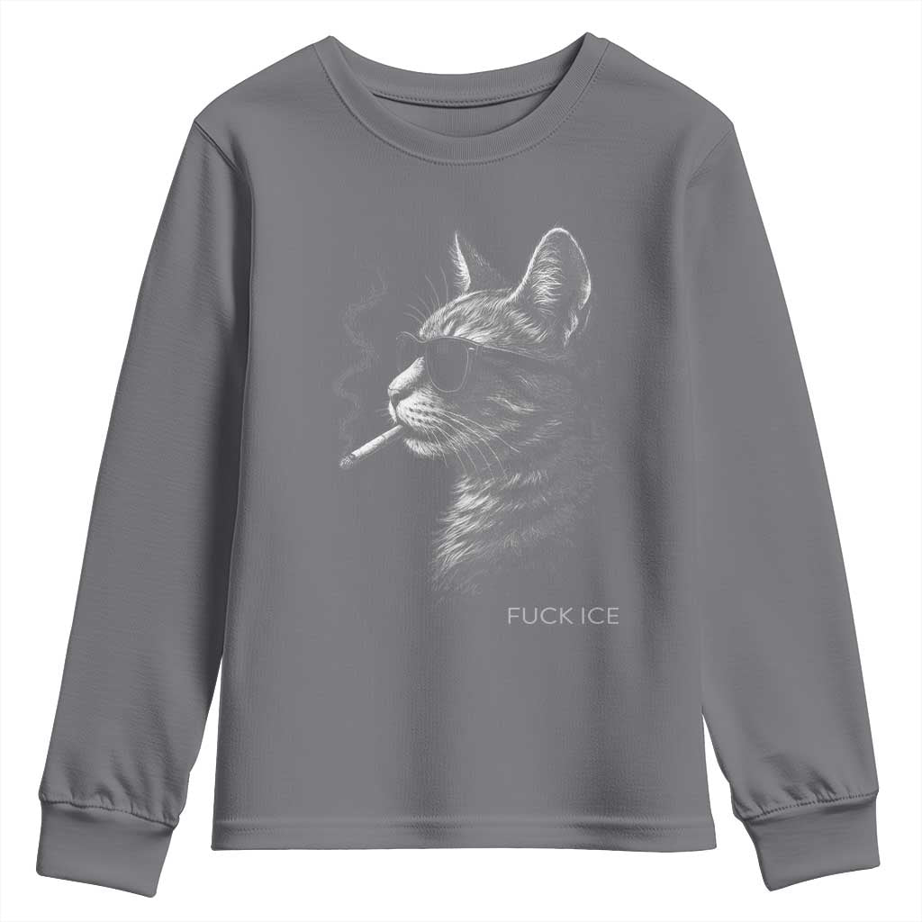 Fck Ice Youth Sweatshirt Funny Cat Smoking Anti ICE Meme TS14 Charcoal Print Your Wear