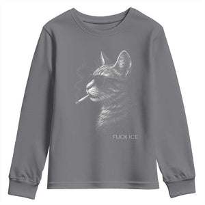 Fck Ice Youth Sweatshirt Funny Cat Smoking Anti ICE Meme TS14 Charcoal Print Your Wear