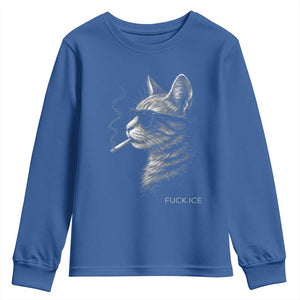 Fck Ice Youth Sweatshirt Funny Cat Smoking Anti ICE Meme TS14 Royal Blue Print Your Wear