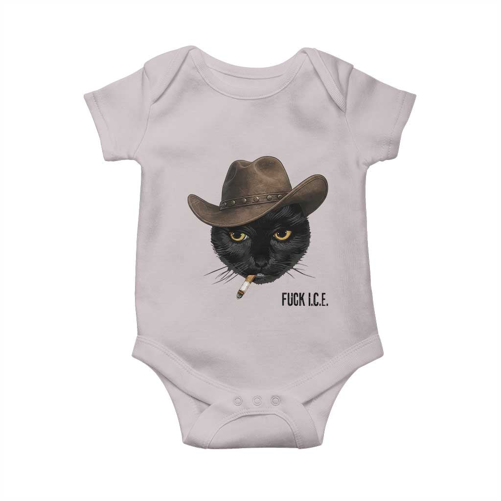 Funny Cowboy Cat Smoking Anti ICE Protest Meme Baby Onesie TS14 Ice Gray Print Your Wear