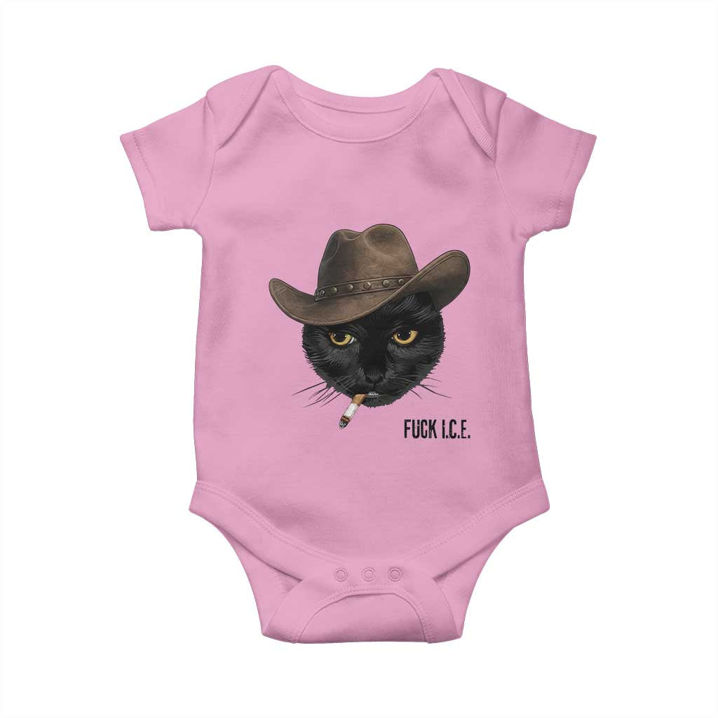 Funny Cowboy Cat Smoking Anti ICE Protest Meme Baby Onesie TS14 Light Pink Print Your Wear