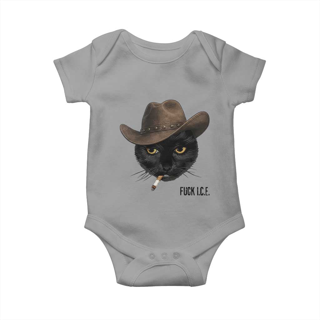 Funny Cowboy Cat Smoking Anti ICE Protest Meme Baby Onesie TS14 Sport Gray Print Your Wear