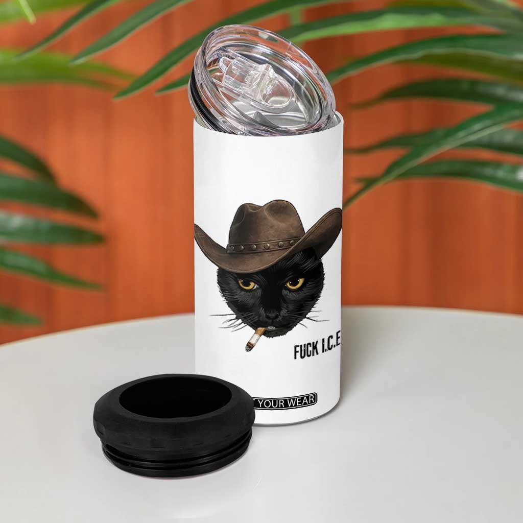 Funny Cowboy Cat Smoking Anti ICE Protest Meme 4 in 1 Can Cooler Tumbler TS14 Print Your Wear