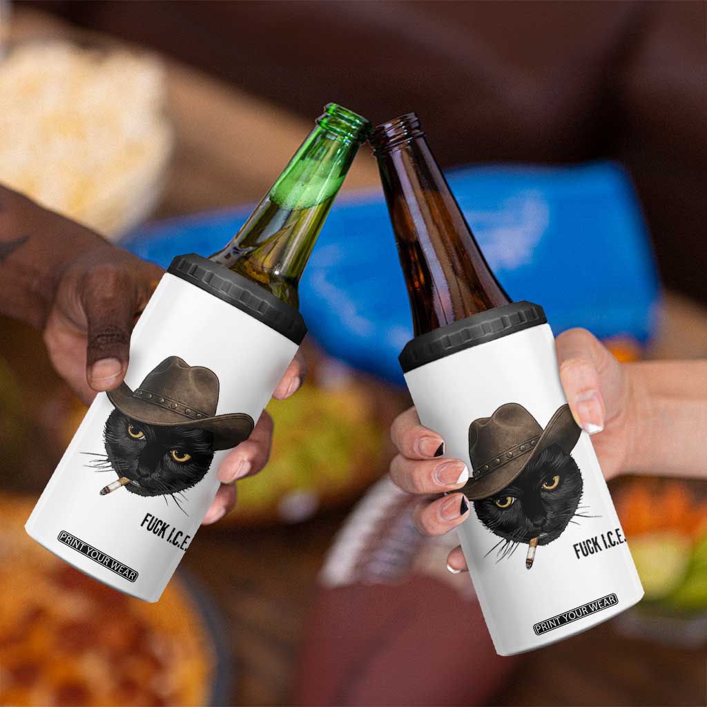 Funny Cowboy Cat Smoking Anti ICE Protest Meme 4 in 1 Can Cooler Tumbler TS14 Print Your Wear