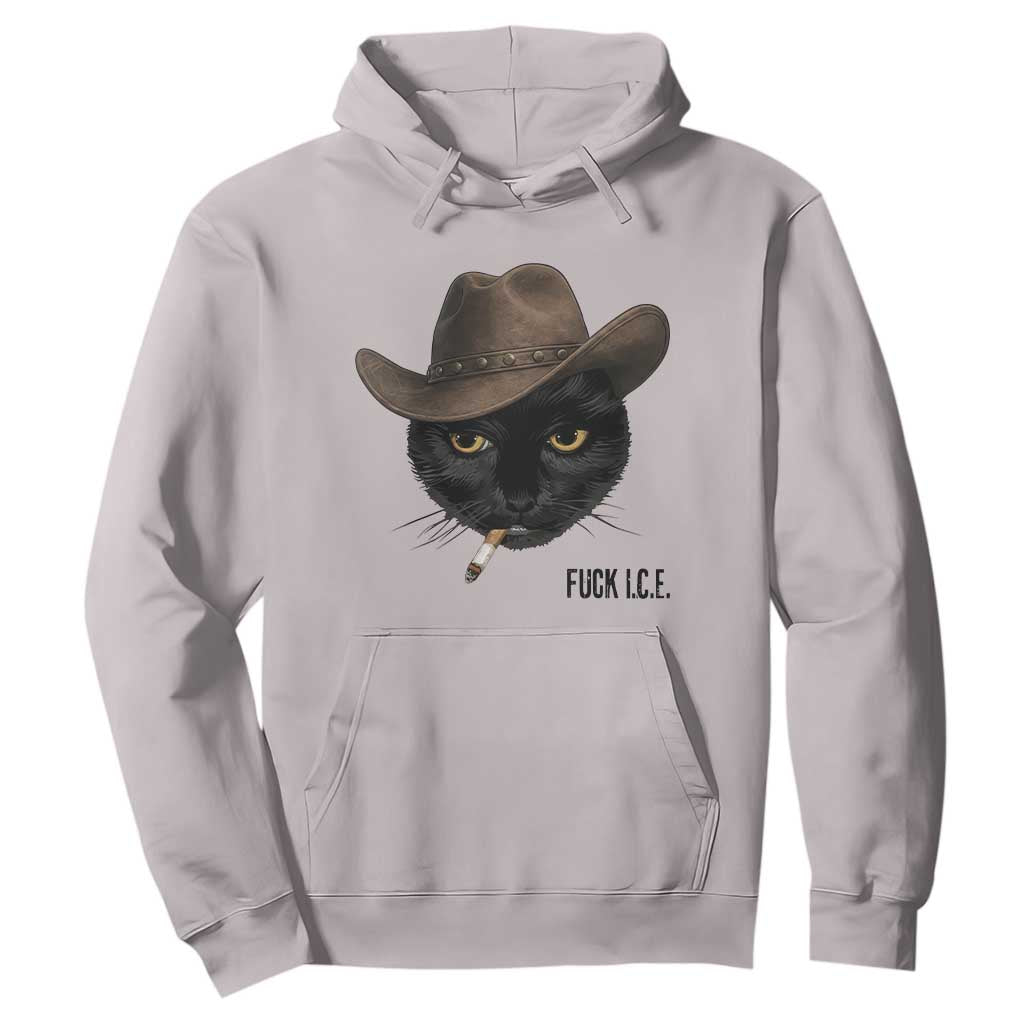 Funny Cowboy Cat Smoking Anti ICE Protest Meme Hoodie TS14 Ice Gray Print Your Wear
