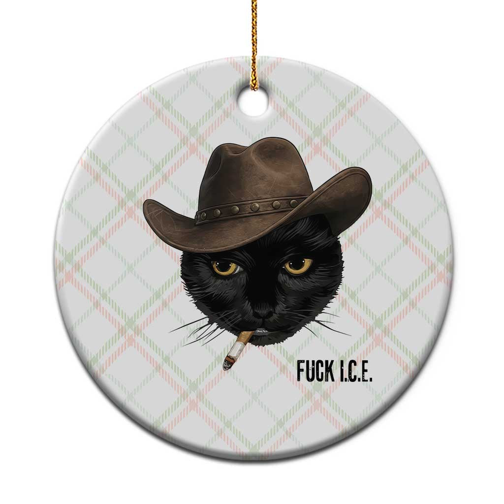 Funny Cowboy Cat Smoking Anti ICE Protest Meme Ceramic Ornament TS14 1pc Christmas Plaid Print Your Wear