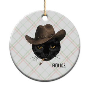 Funny Cowboy Cat Smoking Anti ICE Protest Meme Ceramic Ornament TS14 1pc Christmas Plaid Print Your Wear