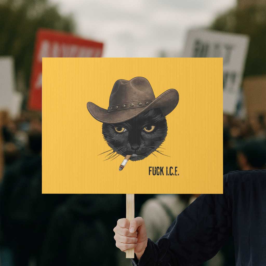 Funny Cowboy Cat Smoking Anti ICE Protest Meme Protest Sign TS14 Horizontal 18