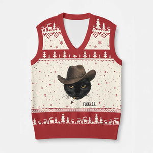 Funny Cowboy Cat Smoking Anti ICE Protest Meme V-Neck Knit Sweater Vest TS14 Beige Red Print Your Wear