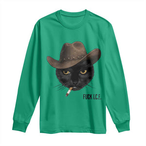 Funny Cowboy Cat Smoking Anti ICE Protest Meme Long Sleeve Shirt TS14 Irish Green Print Your Wear